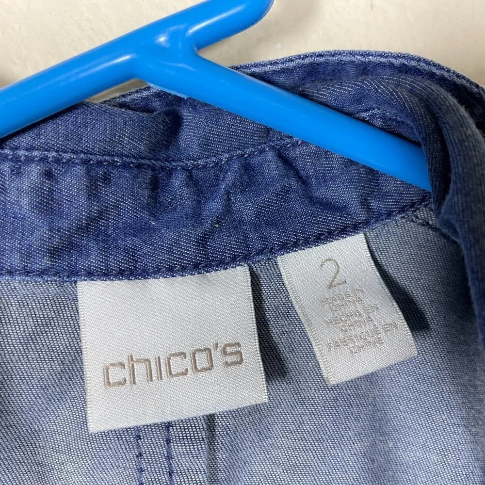 Chicos Womens Sleeveless Tunic Blouse Semi-Sheer Denim Haze Button-up - Picture 3 of 4